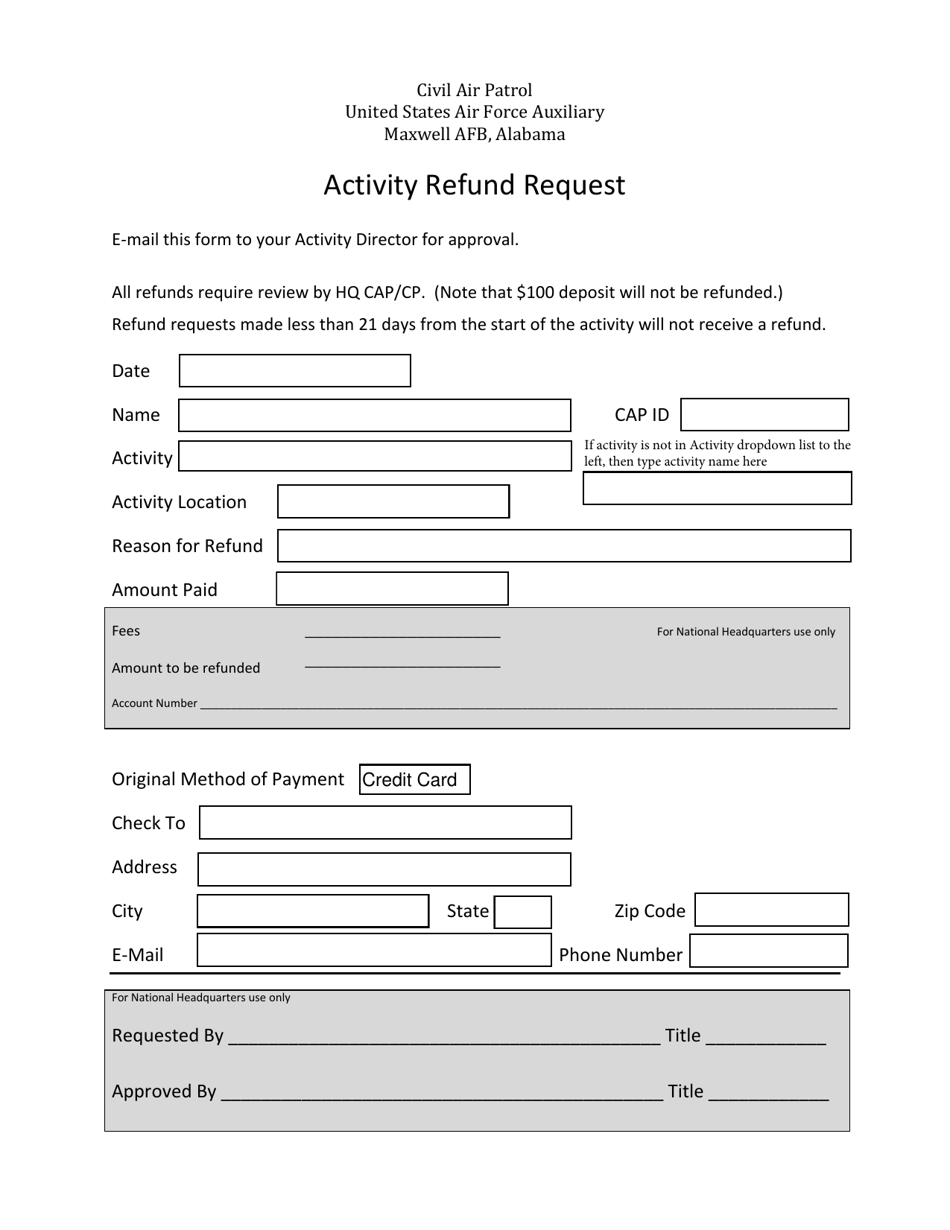 Activity Refund Request, Page 1