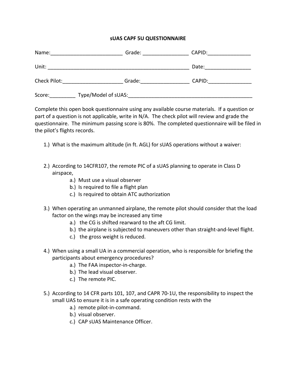 CAP Form 5Q-U Suas Capf 5u Questionnaire, Page 1
