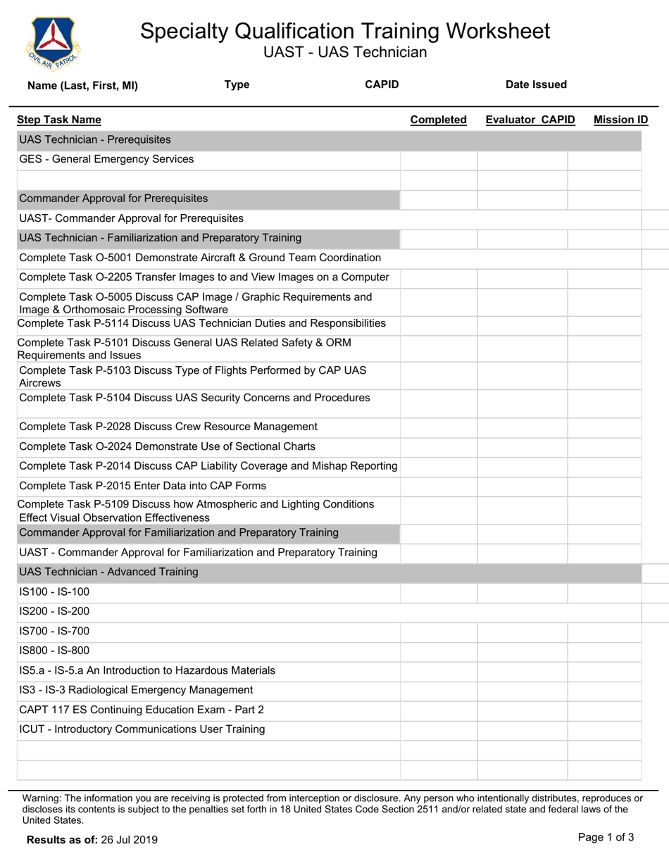 Specialty Qualification Training Worksheet - Uast - Uas Technician, Page 1