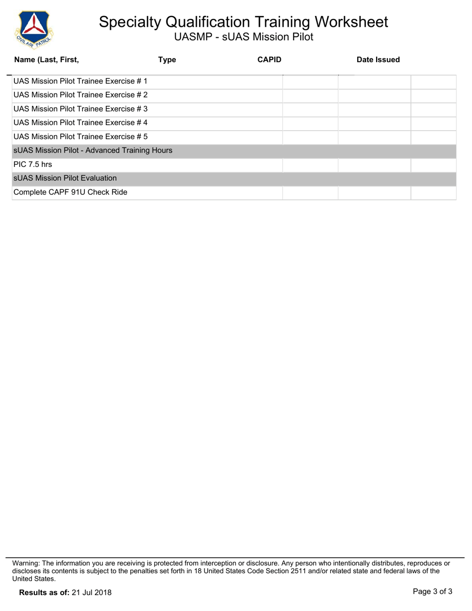 Specialty Qualification Training Worksheet. Uasmp - Suas Mission Pilot, Page 3