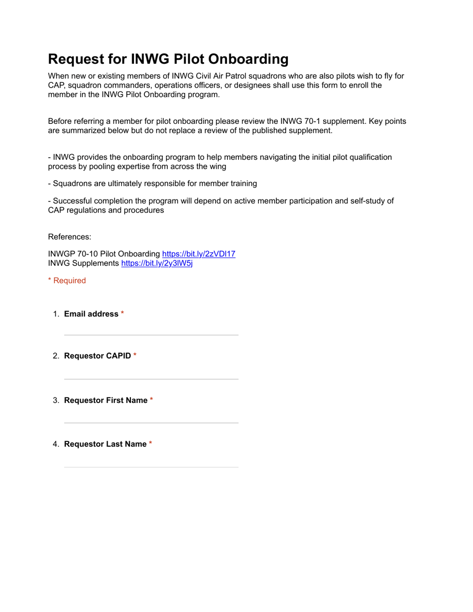 Request for Inwg Pilot Onboarding, Page 1