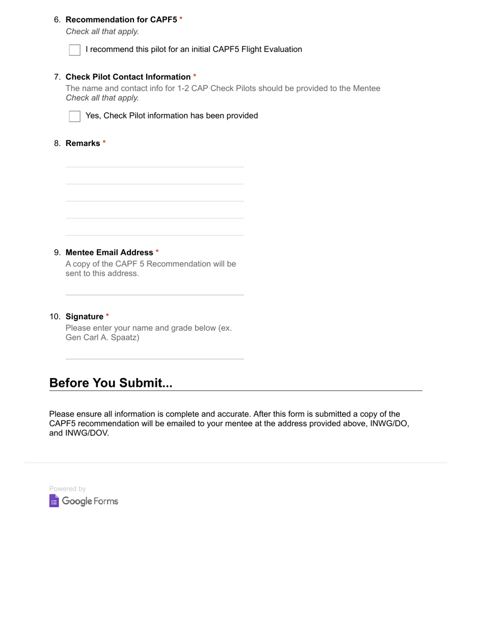 Recommendation to Take Capf 5 Flight Evaluation, Page 2