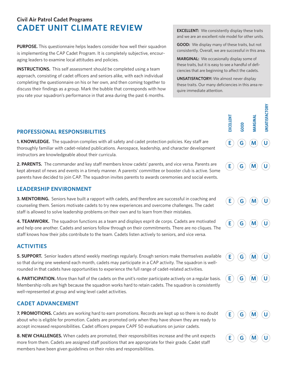 Cadet Unit Climate Review, Page 1