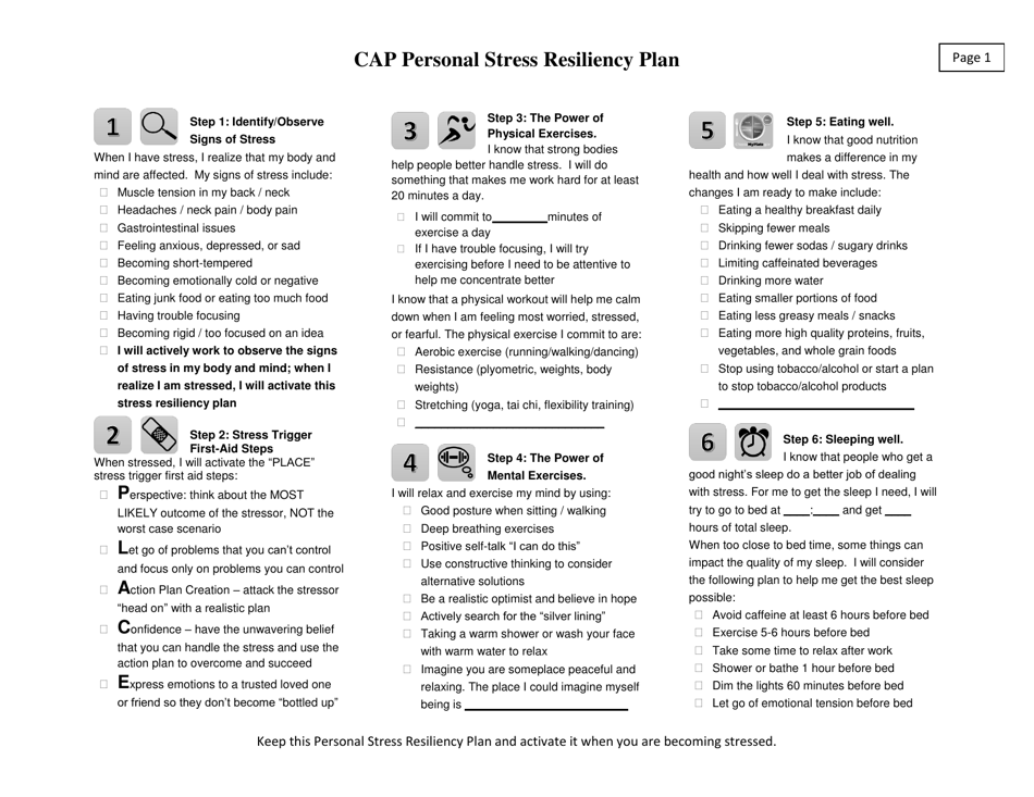 CAP Personal Stress Resiliency Plan, Page 1