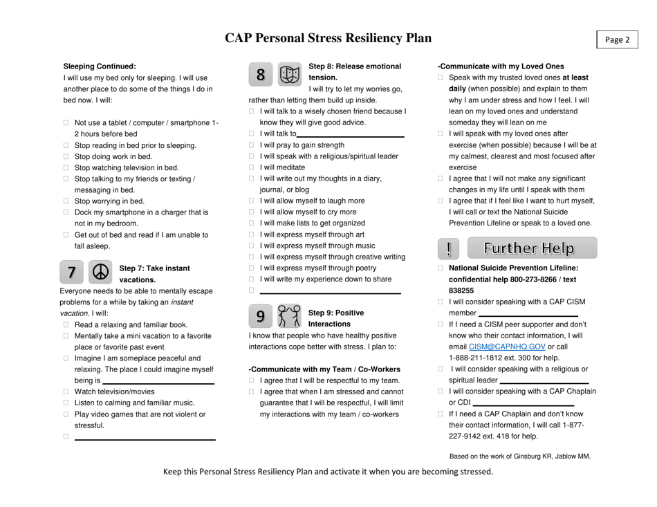 CAP Personal Stress Resiliency Plan, Page 2