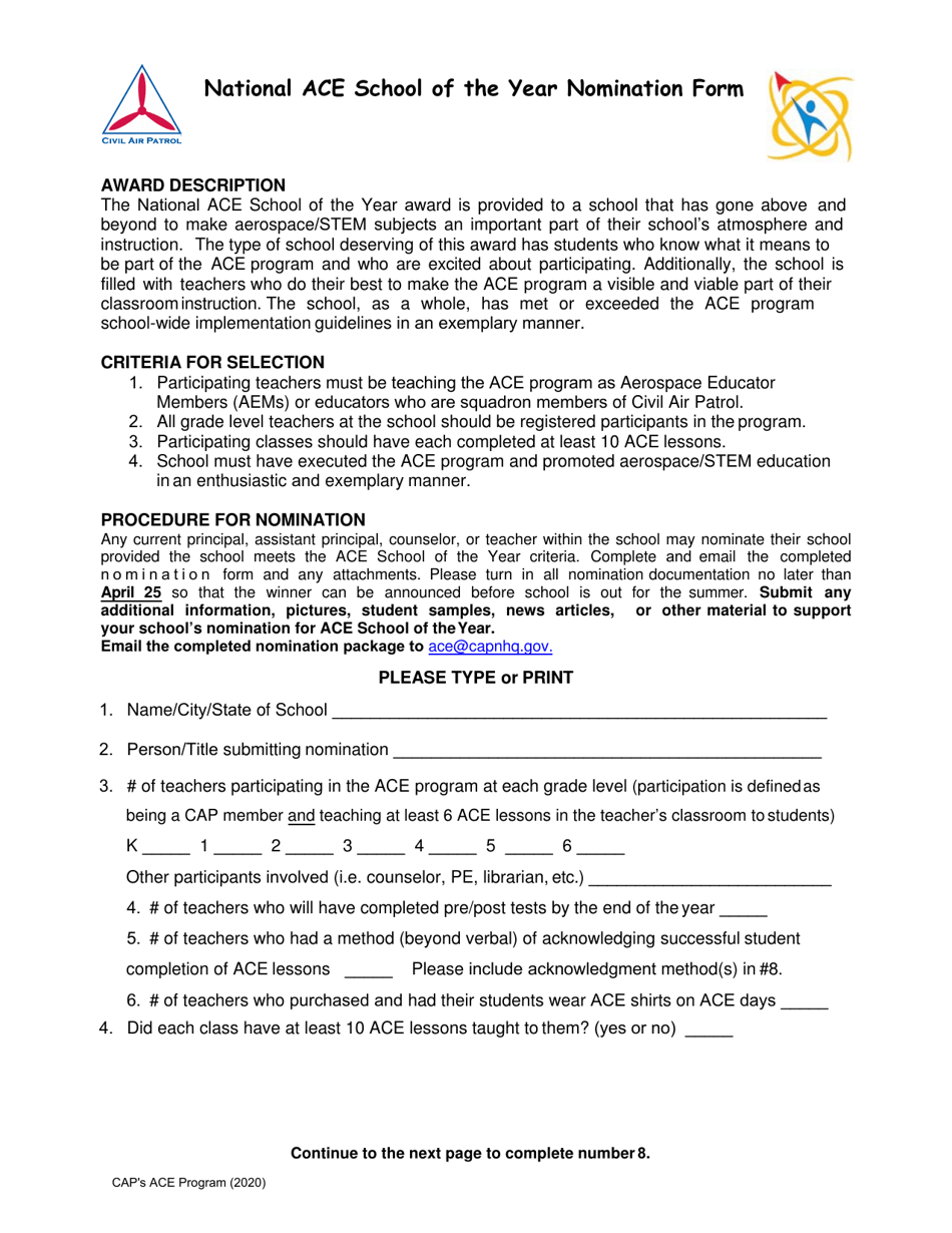 National Ace School of the Year Nomination Form, Page 2
