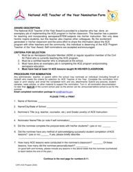 National Ace Teacher of the Year Nomination Form, Page 2