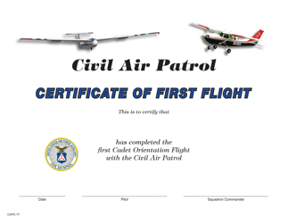 Document preview: Form CAPC-77 Certificate of First Flight