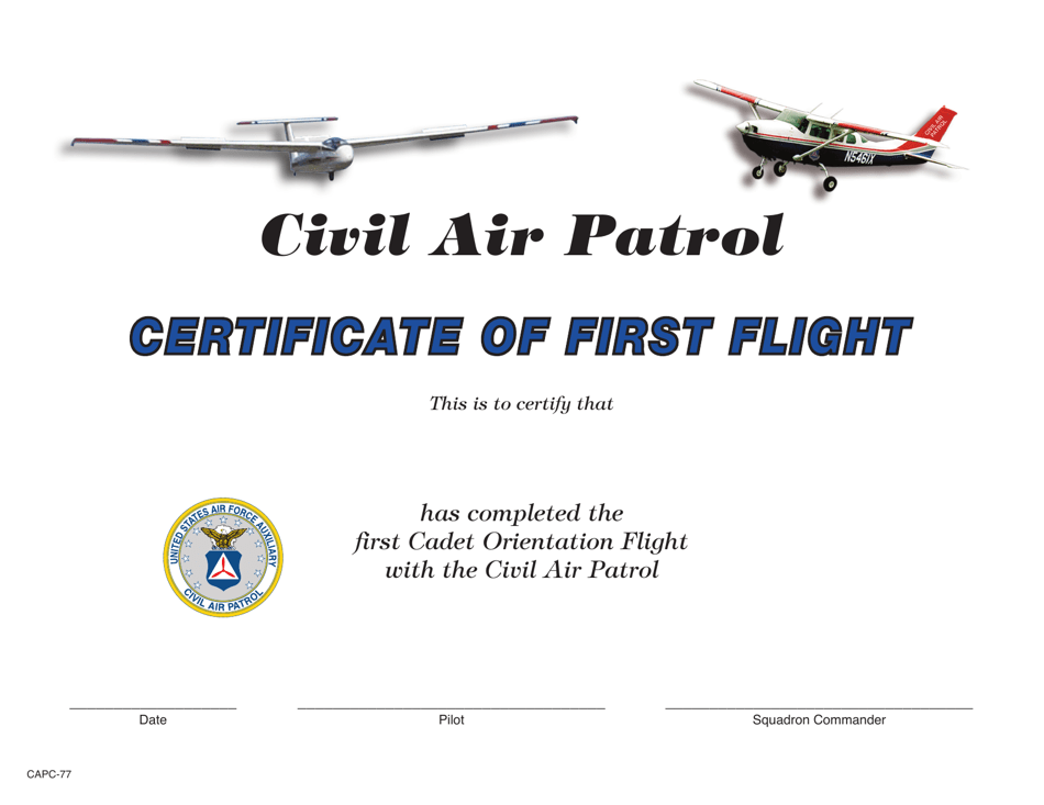 Form CAPC-77 Certificate of First Flight, Page 1