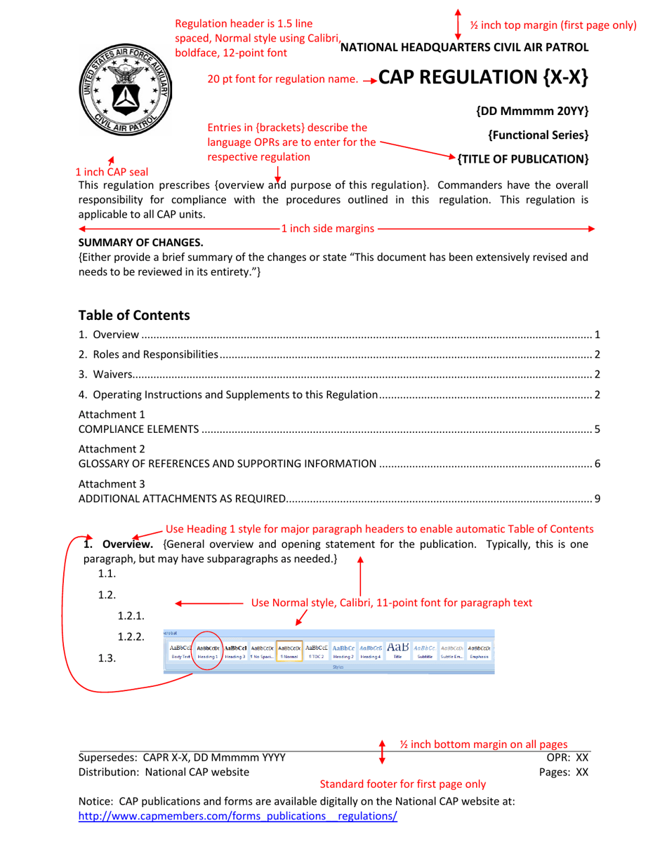 Instructions for CAP Regulation, Page 1