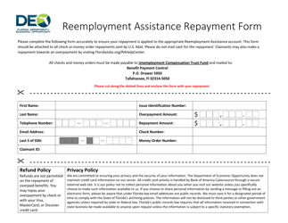 Document preview: Reemployment Assistance Repayment Form - Florida