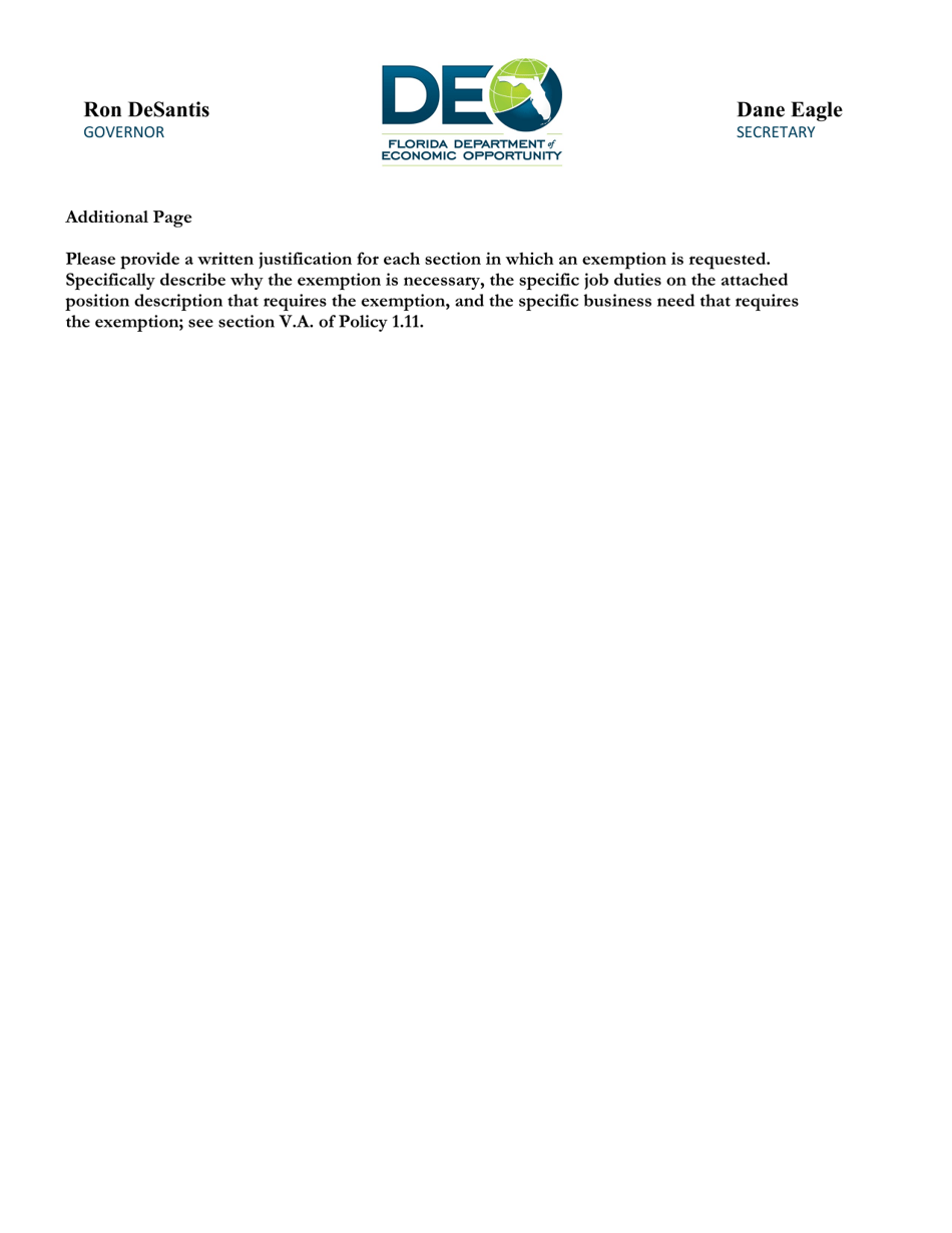 Protocols for Protecting Personal Information Covered Employee Exemption Request - Florida, Page 3