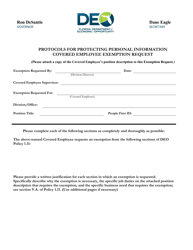 Document preview: Protocols for Protecting Personal Information Covered Employee Exemption Request - Florida