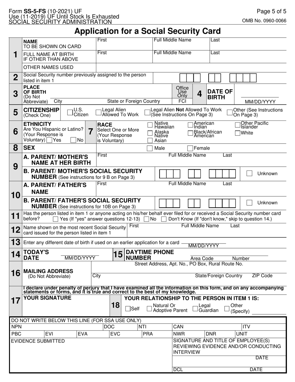 Form SS-5-FS Download Fillable PDF or Fill Online Application for a ...