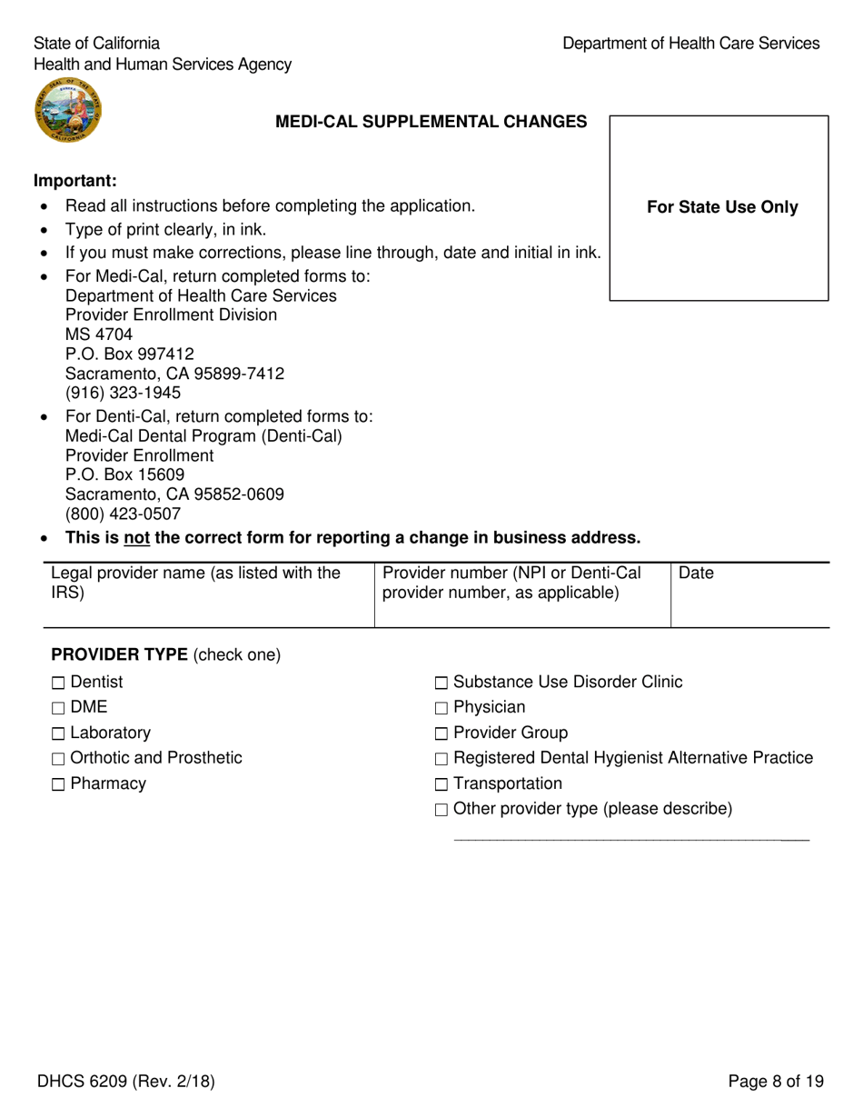 Form DHCS6209 Medi-Cal Supplemental Changes - California, Page 10
