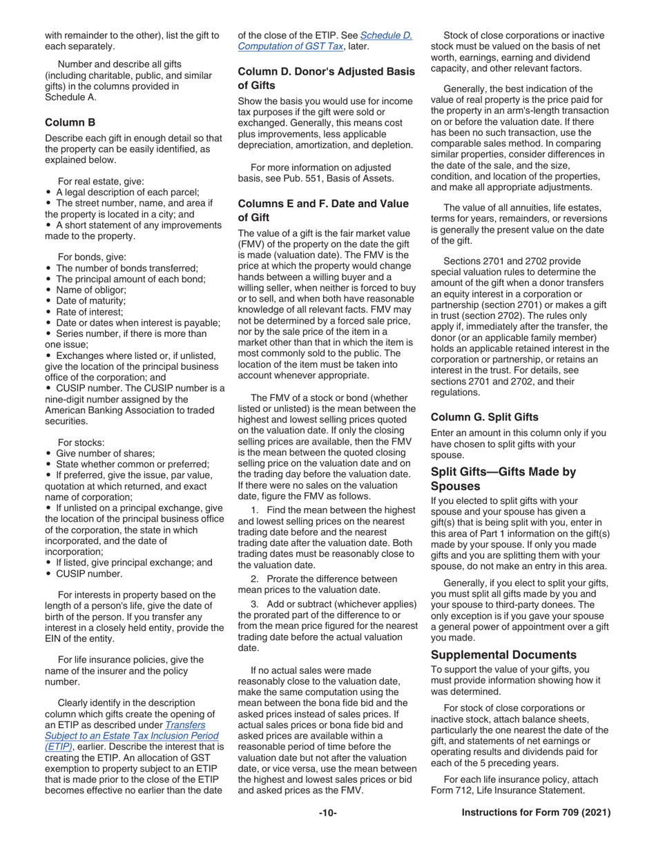 Instructions for IRS Form 709 United States Gift (And Generation-Skipping Transfer) Tax Return, Page 10