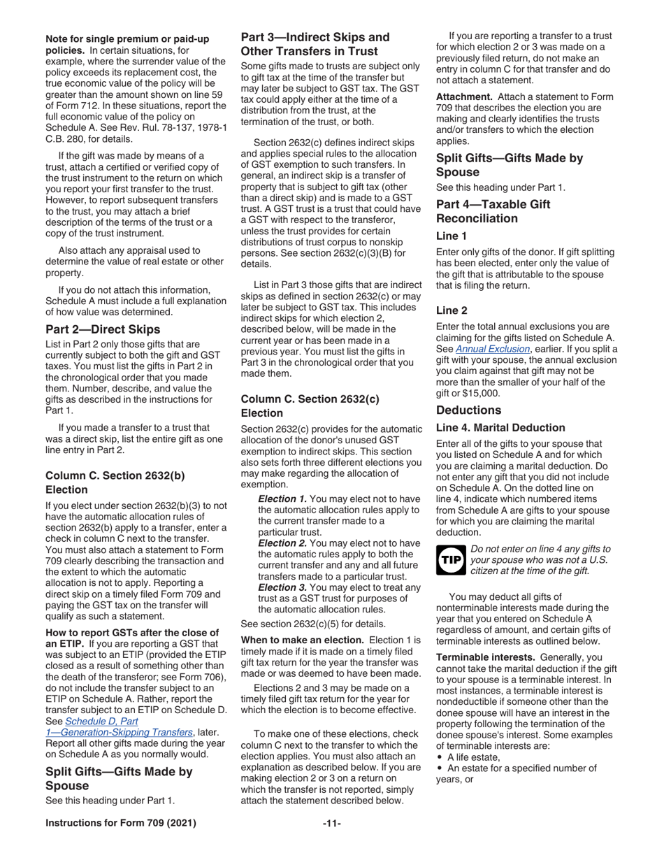 Instructions for IRS Form 709 United States Gift (And Generation-Skipping Transfer) Tax Return, Page 11