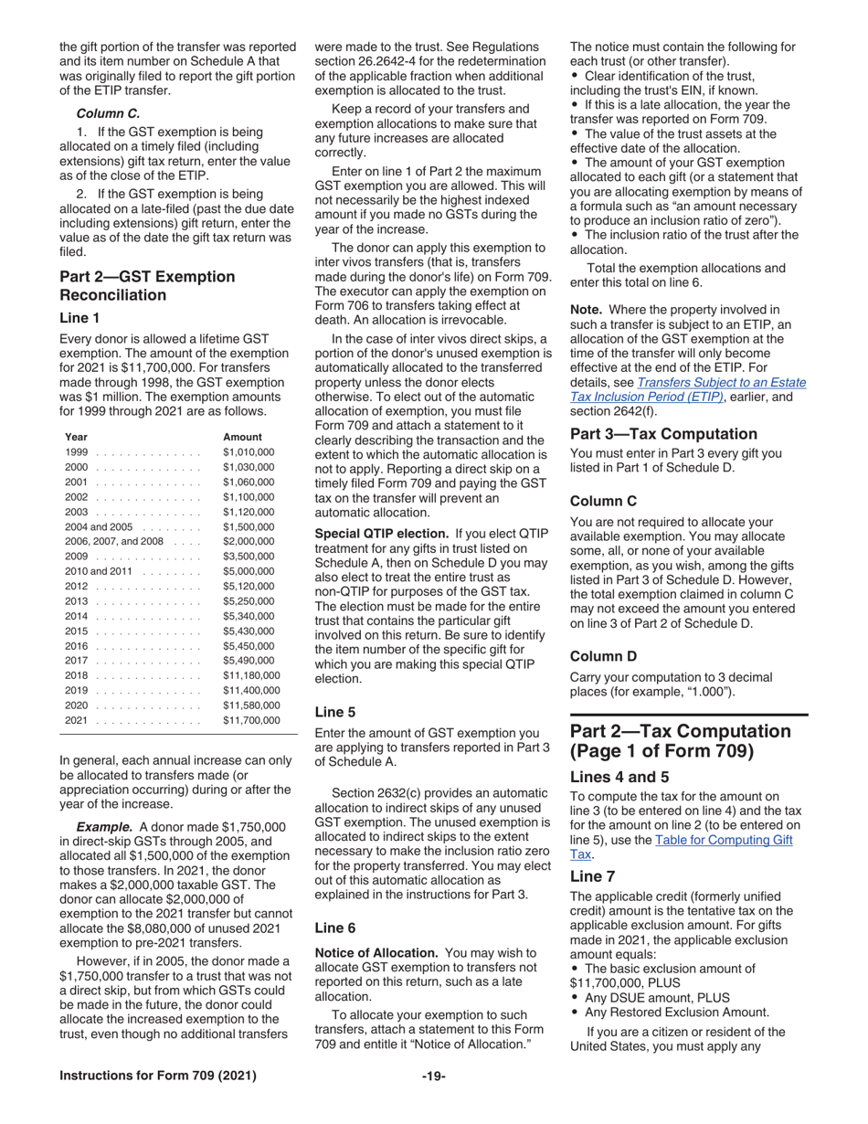 Instructions for IRS Form 709 United States Gift (And Generation-Skipping Transfer) Tax Return, Page 19