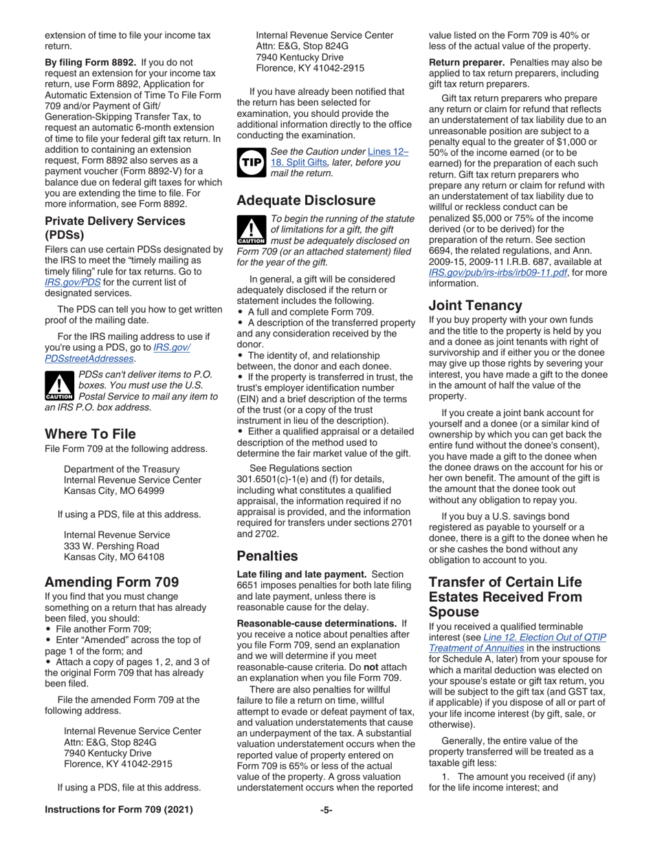 Instructions for IRS Form 709 United States Gift (And Generation-Skipping Transfer) Tax Return, Page 5