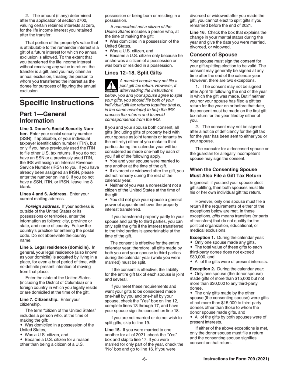 Instructions for IRS Form 709 United States Gift (And Generation-Skipping Transfer) Tax Return, Page 6