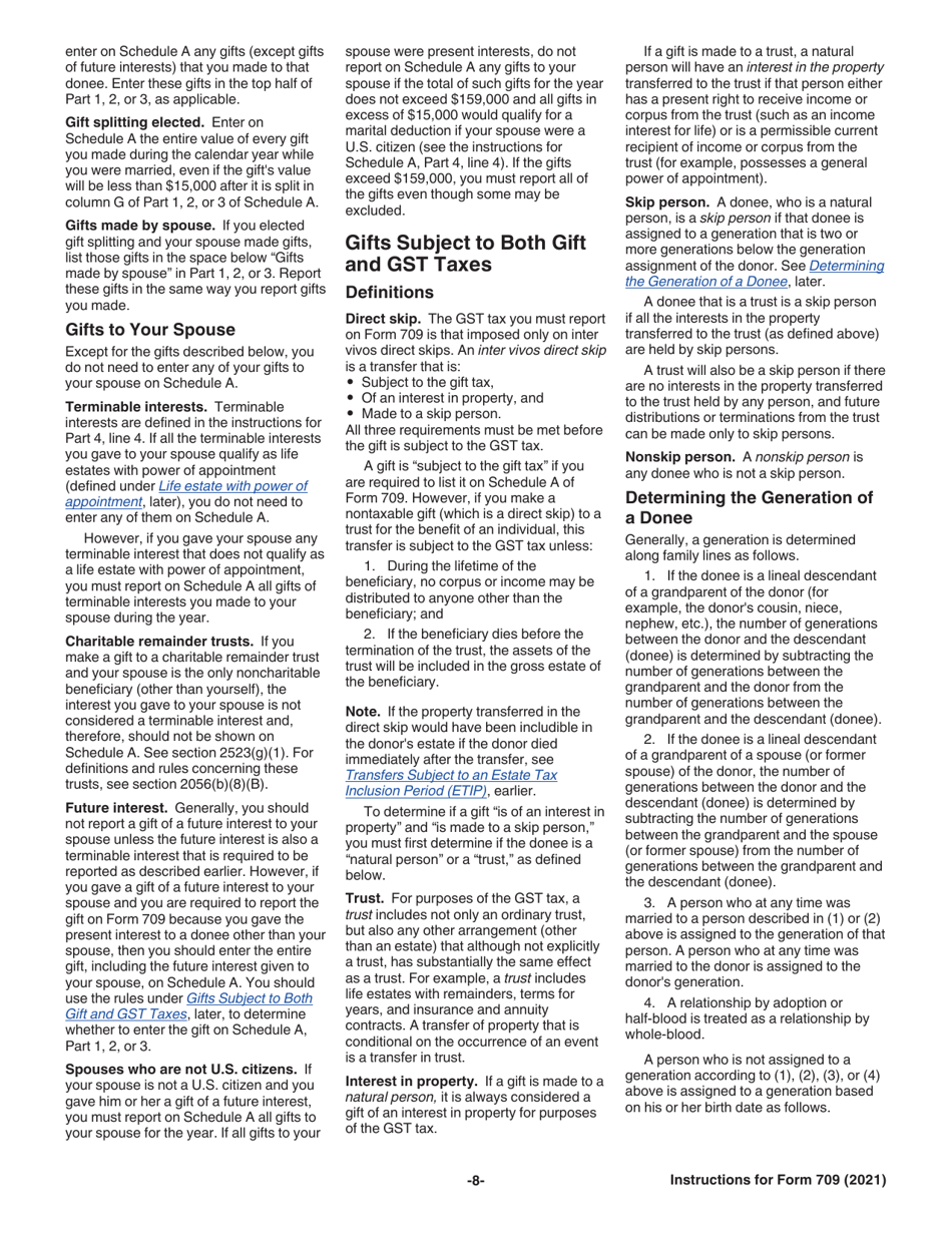 Instructions for IRS Form 709 United States Gift (And Generation-Skipping Transfer) Tax Return, Page 8