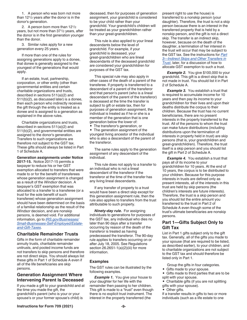 Instructions for IRS Form 709 United States Gift (And Generation-Skipping Transfer) Tax Return, Page 9