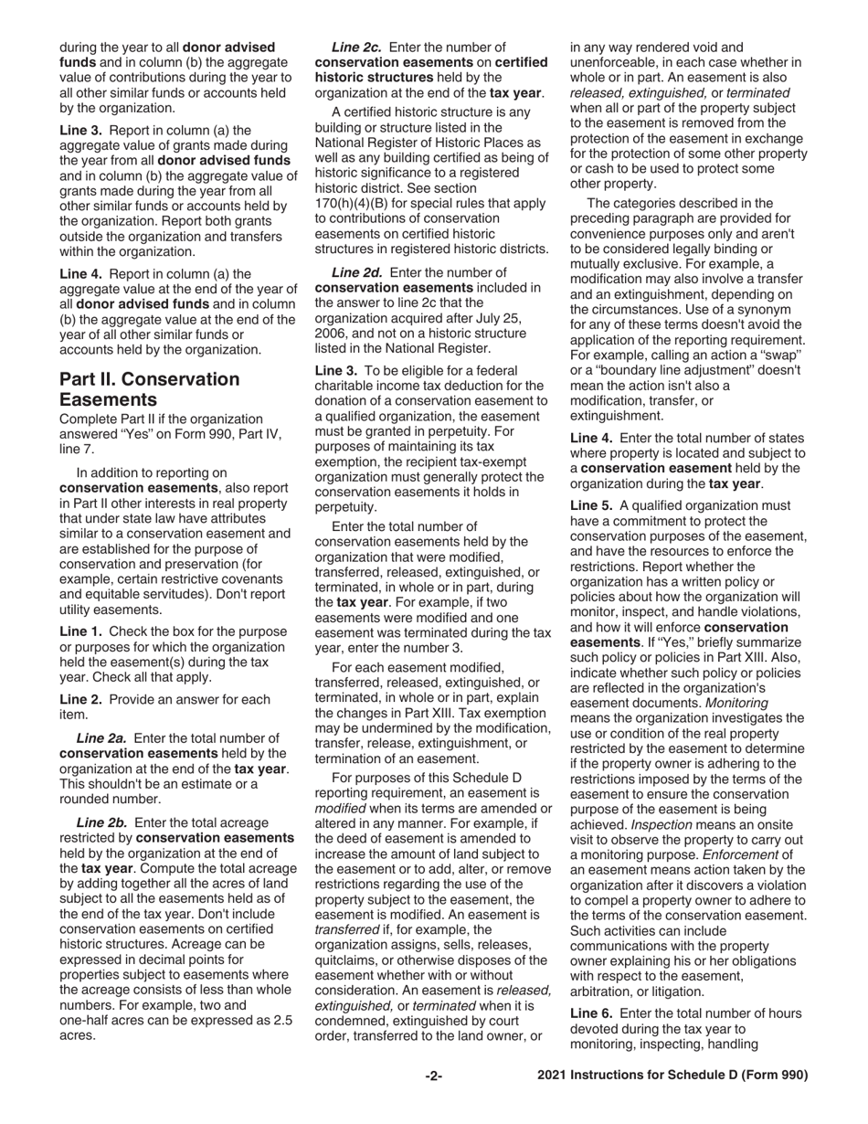 Instructions for IRS Form 990 Schedule D Supplemental Financial Statements, Page 2