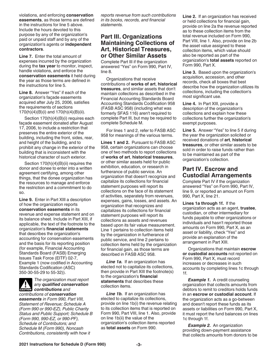 Instructions for IRS Form 990 Schedule D Supplemental Financial Statements, Page 3