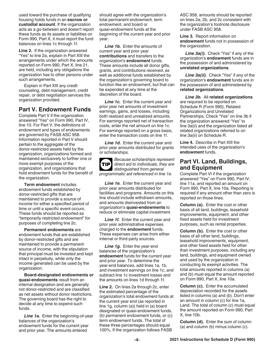 Instructions for IRS Form 990 Schedule D Supplemental Financial Statements, Page 4