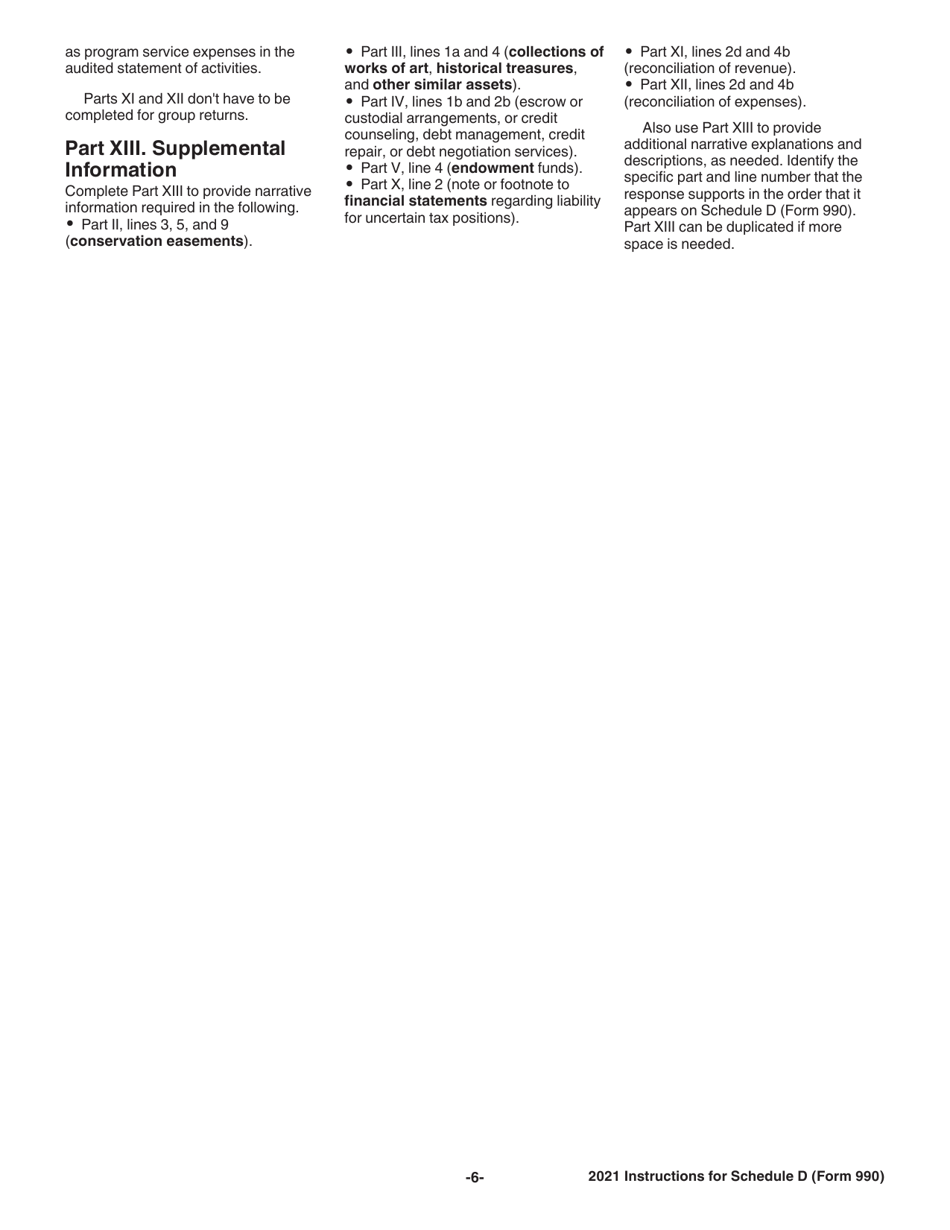 Instructions for IRS Form 990 Schedule D Supplemental Financial Statements, Page 6