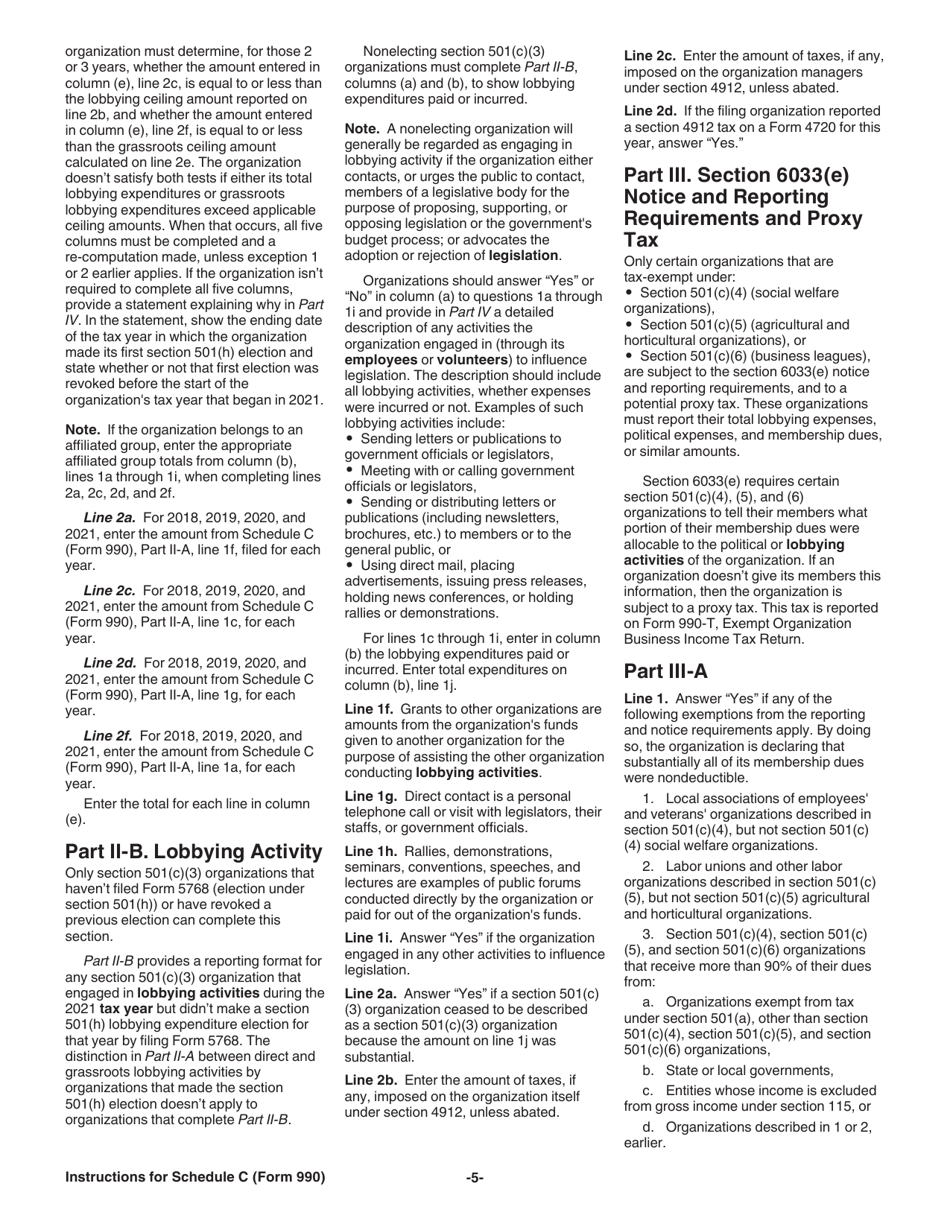 Instructions for IRS Form 990 Schedule C Political Campaign and Lobbying Activities, Page 5