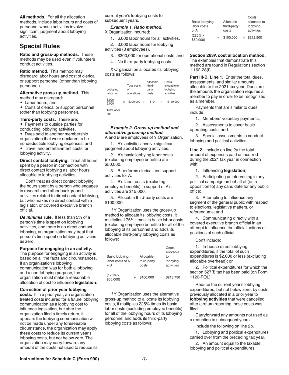 Instructions for IRS Form 990 Schedule C Political Campaign and Lobbying Activities, Page 7