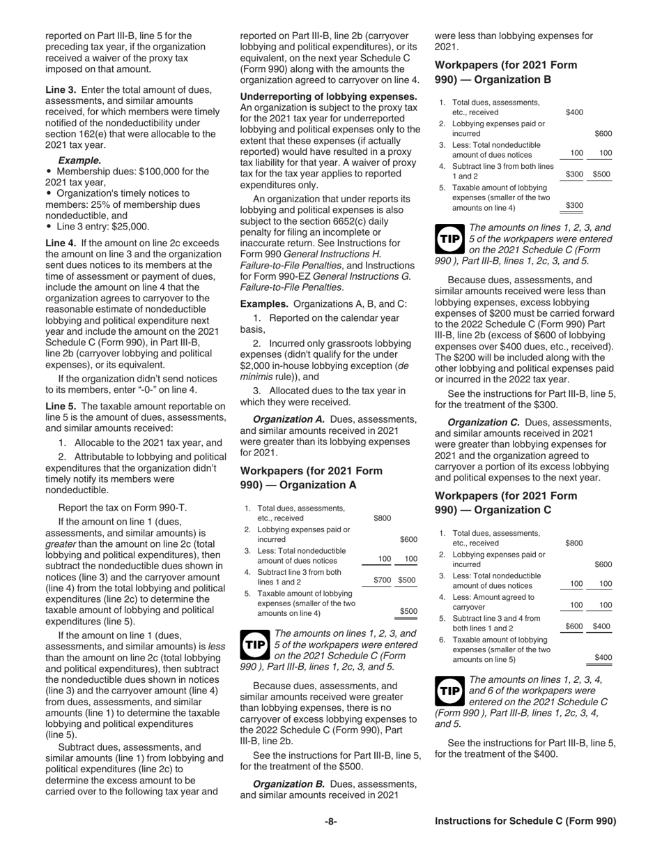 Instructions for IRS Form 990 Schedule C Political Campaign and Lobbying Activities, Page 8