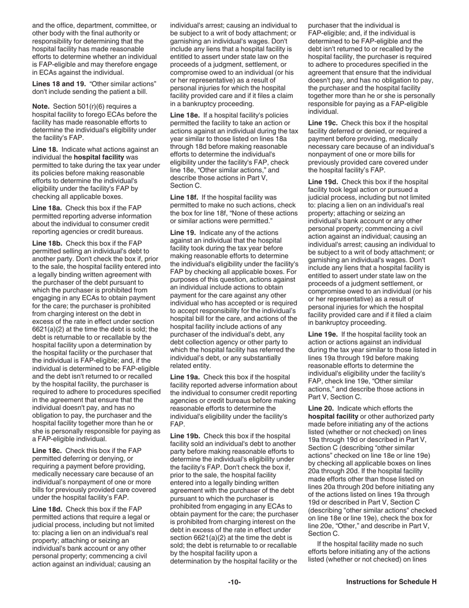 Instructions for IRS Form 990 Schedule H Hospitals, Page 10