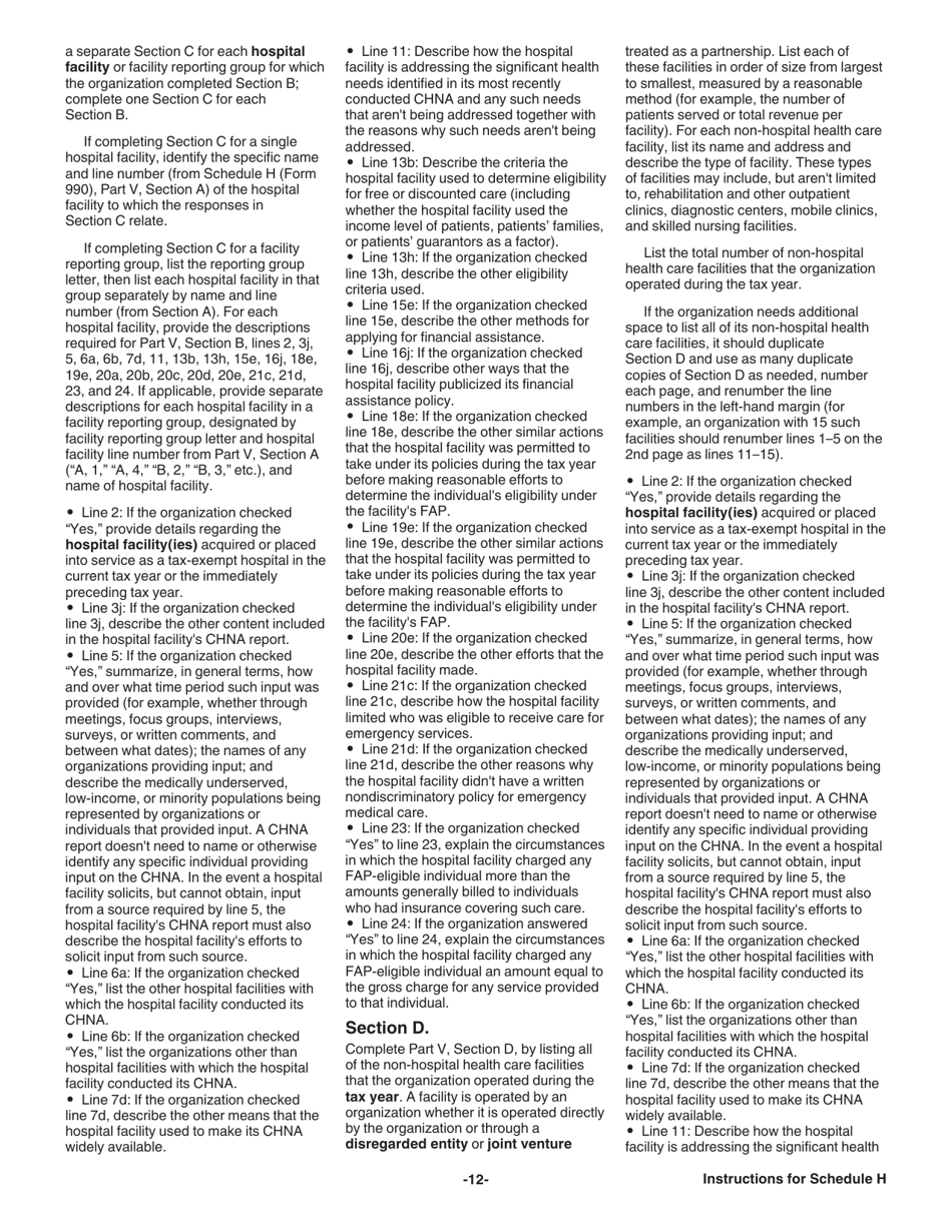 Instructions for IRS Form 990 Schedule H Hospitals, Page 12