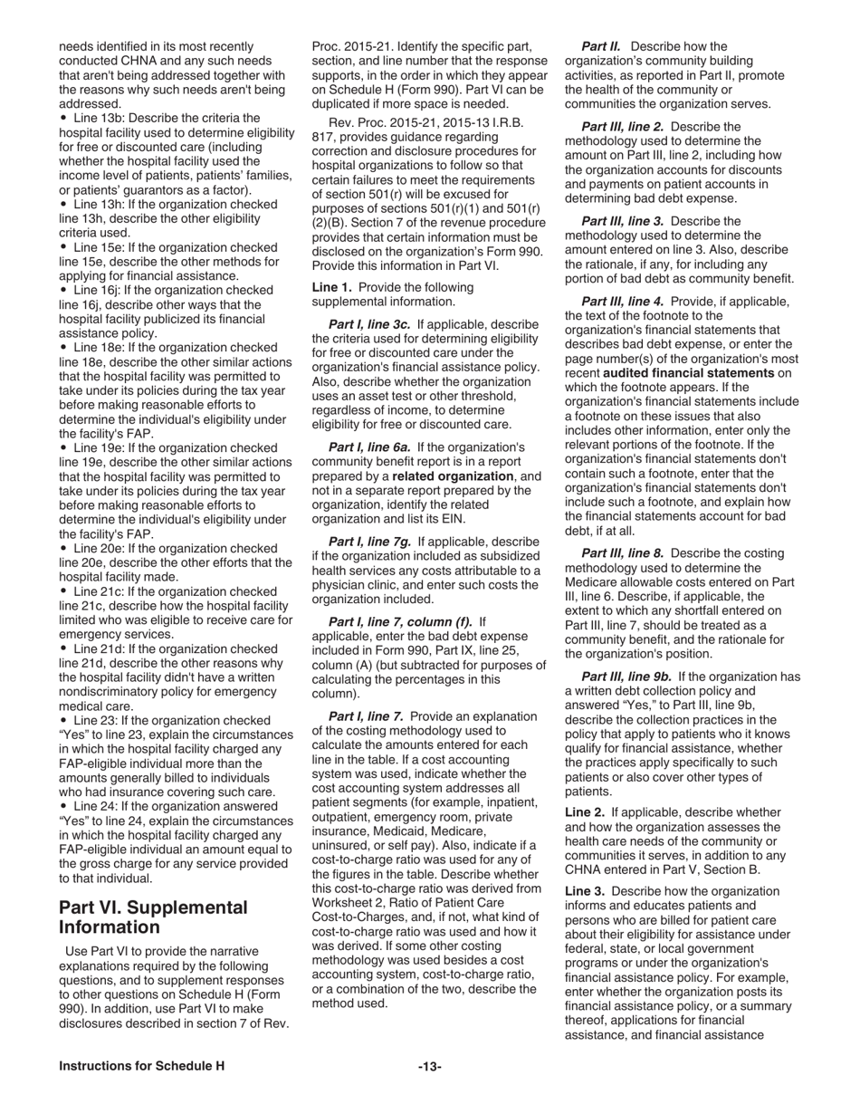 Instructions for IRS Form 990 Schedule H Hospitals, Page 13