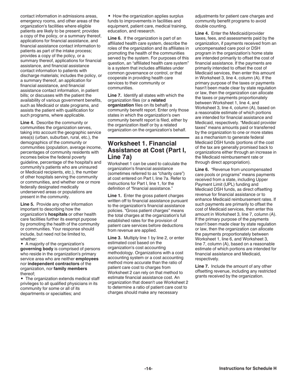 Instructions for IRS Form 990 Schedule H Hospitals, Page 14