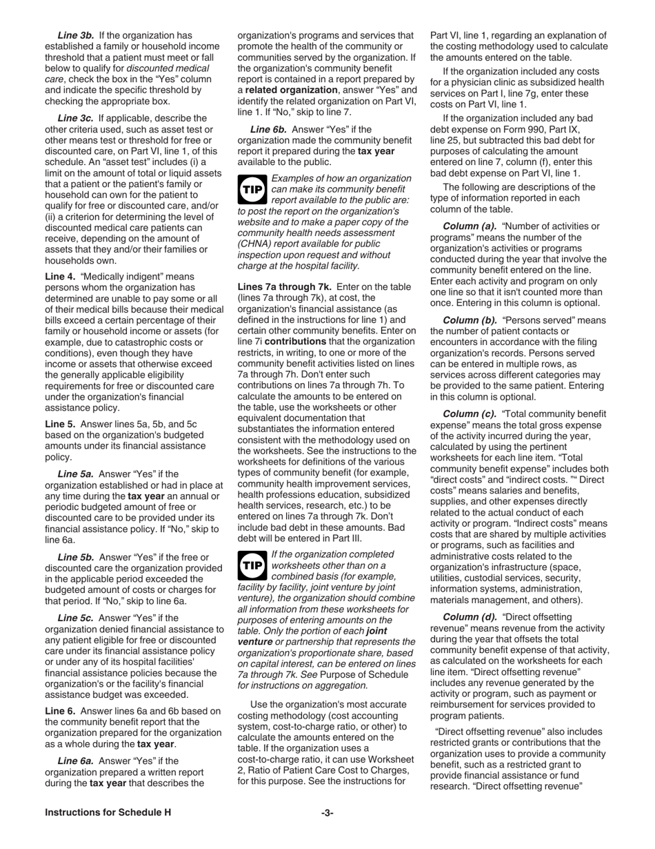 Instructions for IRS Form 990 Schedule H Hospitals, Page 3