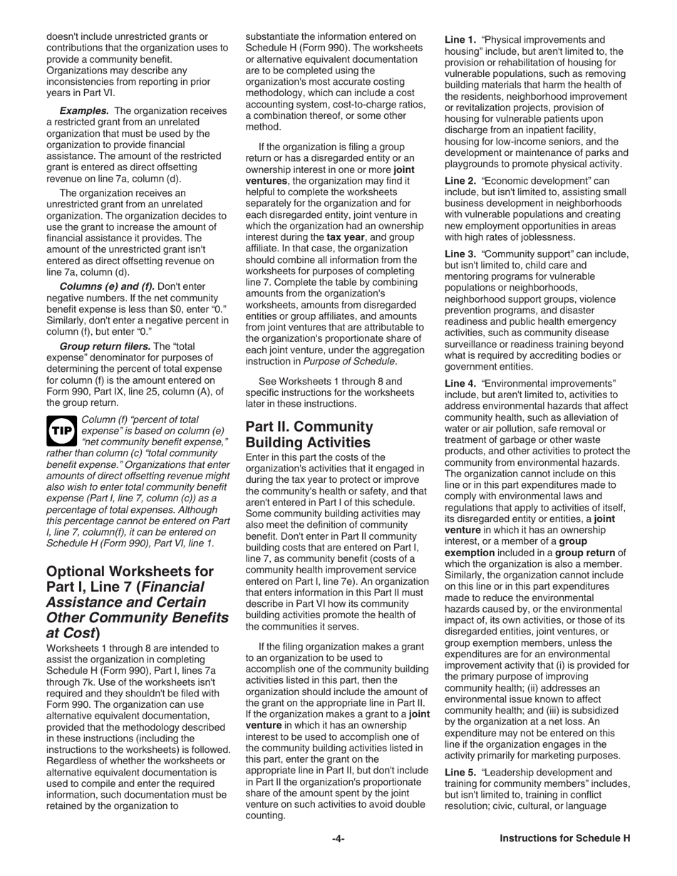 Instructions for IRS Form 990 Schedule H Hospitals, Page 4