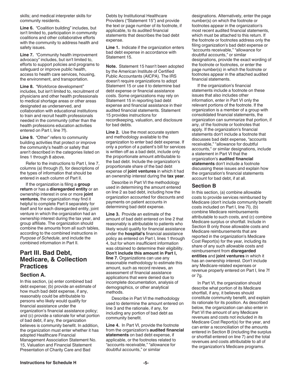 Instructions for IRS Form 990 Schedule H Hospitals, Page 5