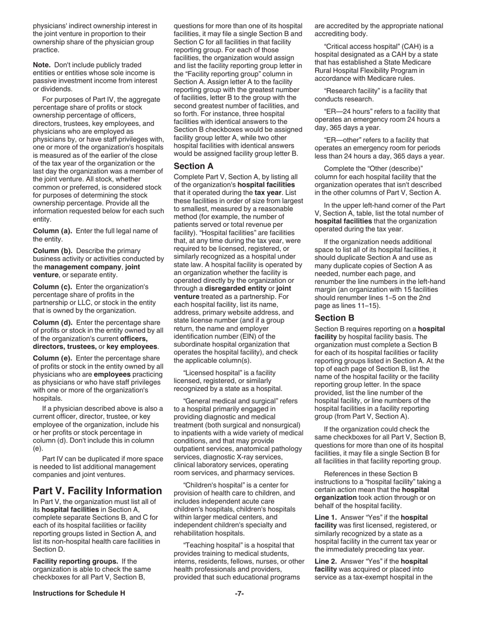 Instructions for IRS Form 990 Schedule H Hospitals, Page 7