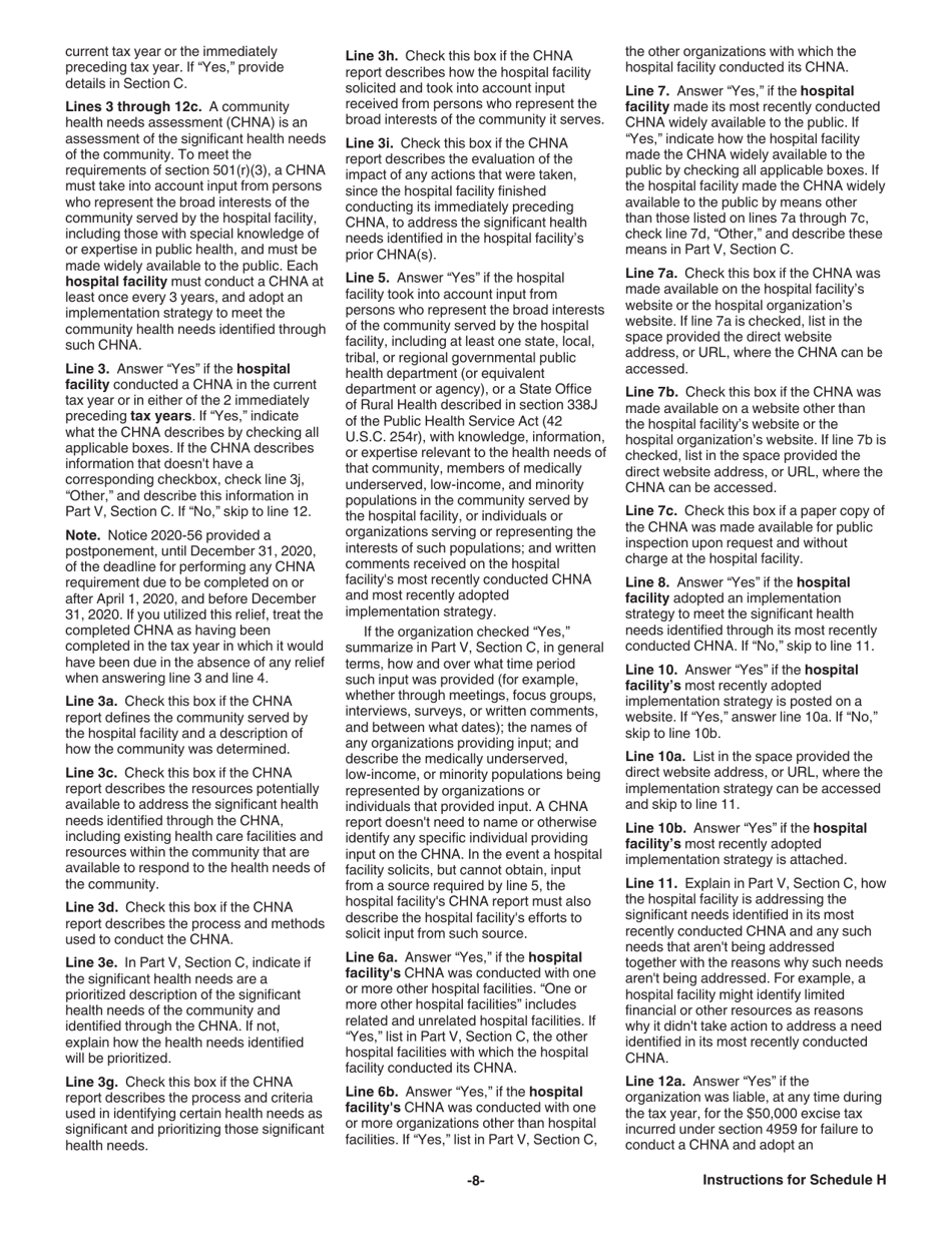 Instructions for IRS Form 990 Schedule H Hospitals, Page 8