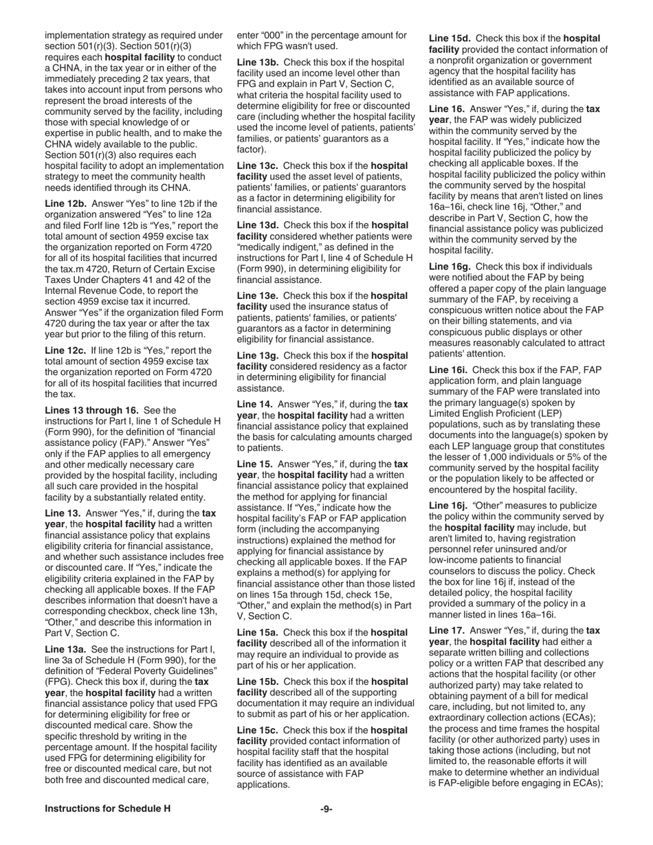 Instructions for IRS Form 990 Schedule H Hospitals, Page 9