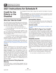 Instructions for IRS Form 1040 Schedule R &quot;Credit for the Elderly or the Disabled&quot;, 2021