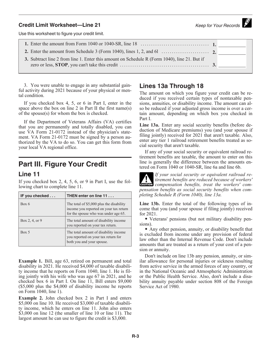 Instructions for IRS Form 1040 Schedule R Credit for the Elderly or the Disabled, Page 3