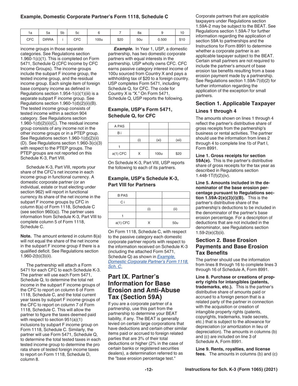 Instructions for IRS Form 1065 Schedule K-3 Partners Share of Income, Deductions, Credits, Etc. - International, Page 12