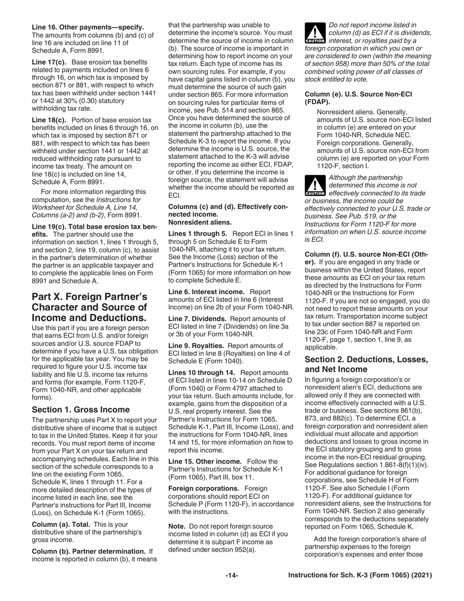 Instructions for IRS Form 1065 Schedule K-3 Partners Share of Income, Deductions, Credits, Etc. - International, Page 14