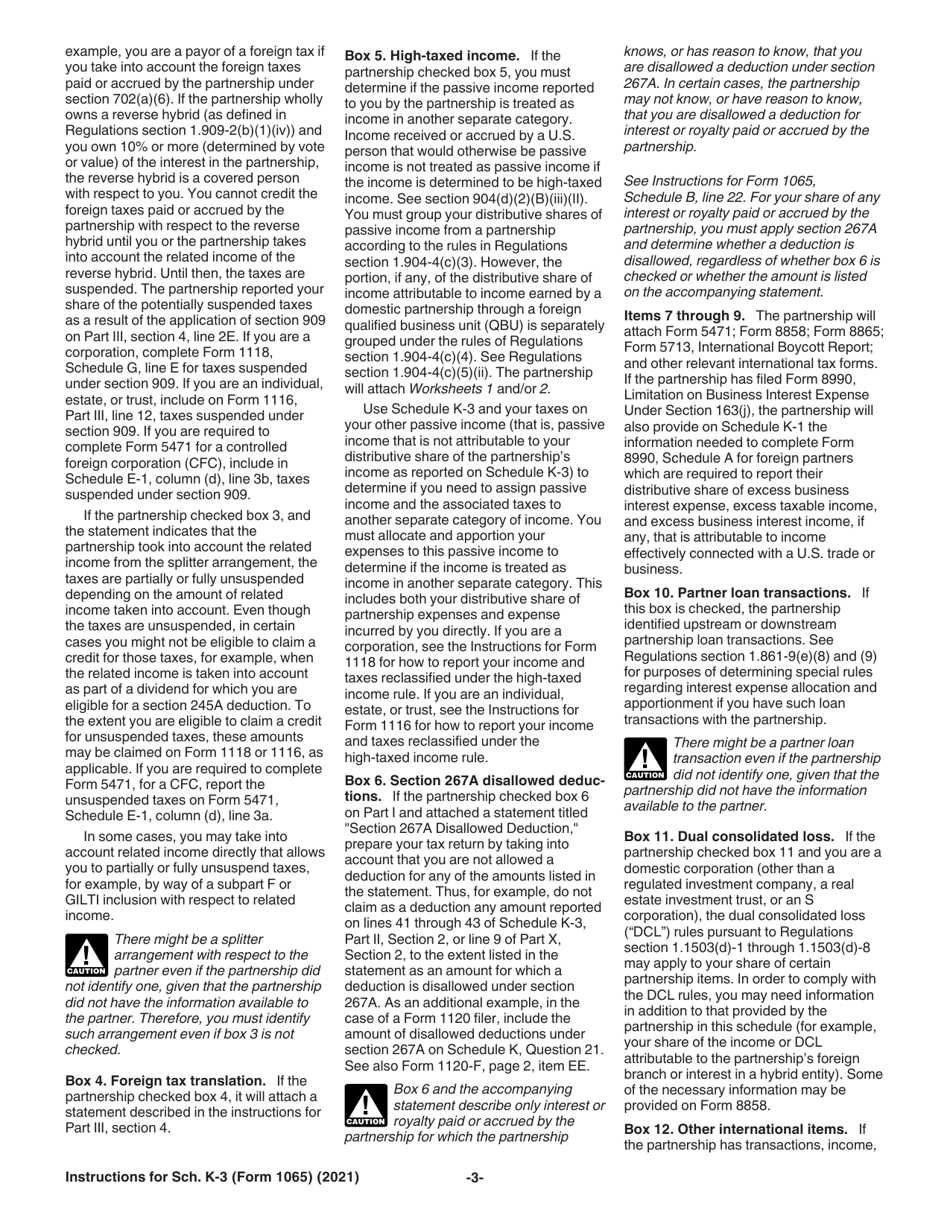 Instructions for IRS Form 1065 Schedule K-3 Partners Share of Income, Deductions, Credits, Etc. - International, Page 3