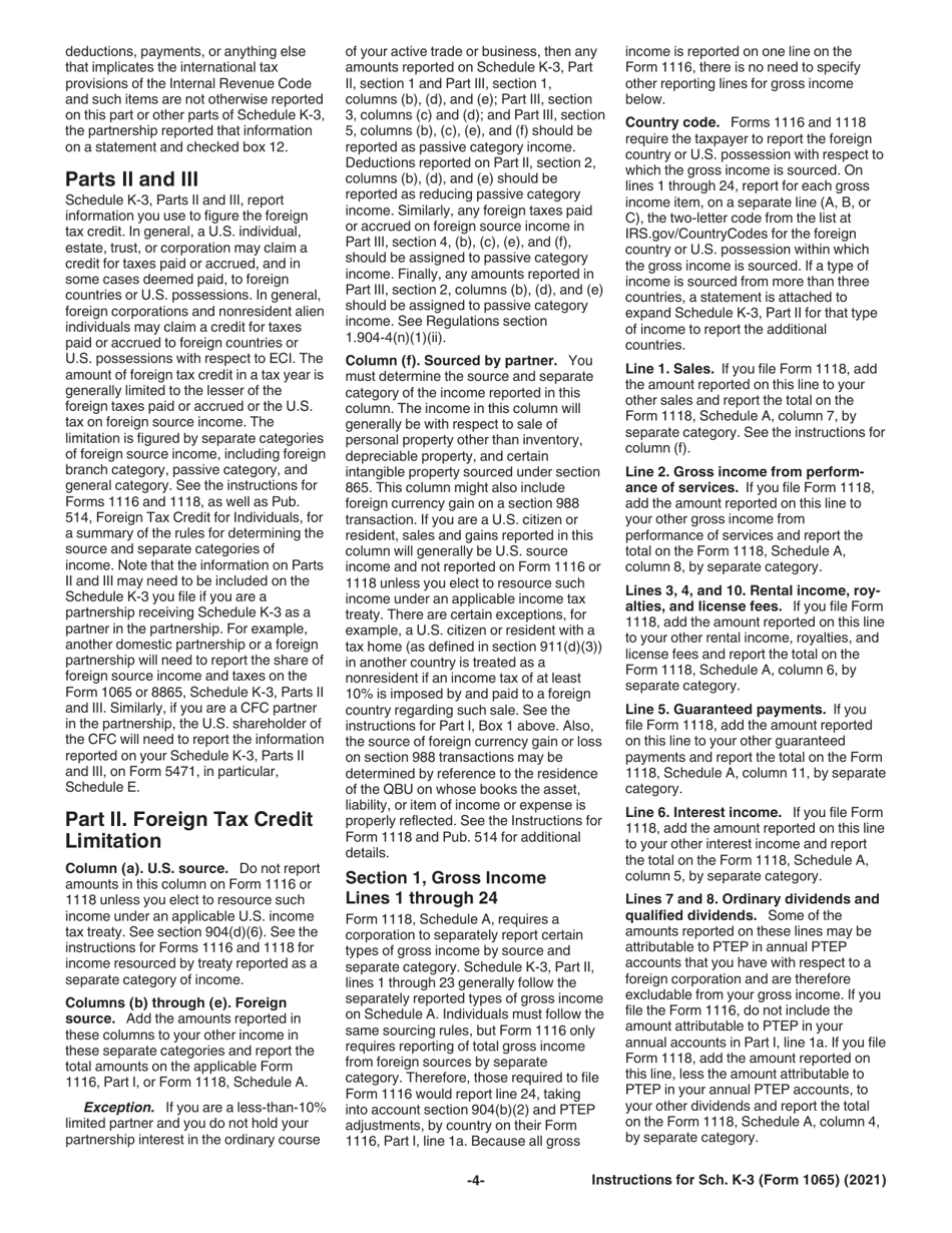 Instructions for IRS Form 1065 Schedule K-3 Partners Share of Income, Deductions, Credits, Etc. - International, Page 4