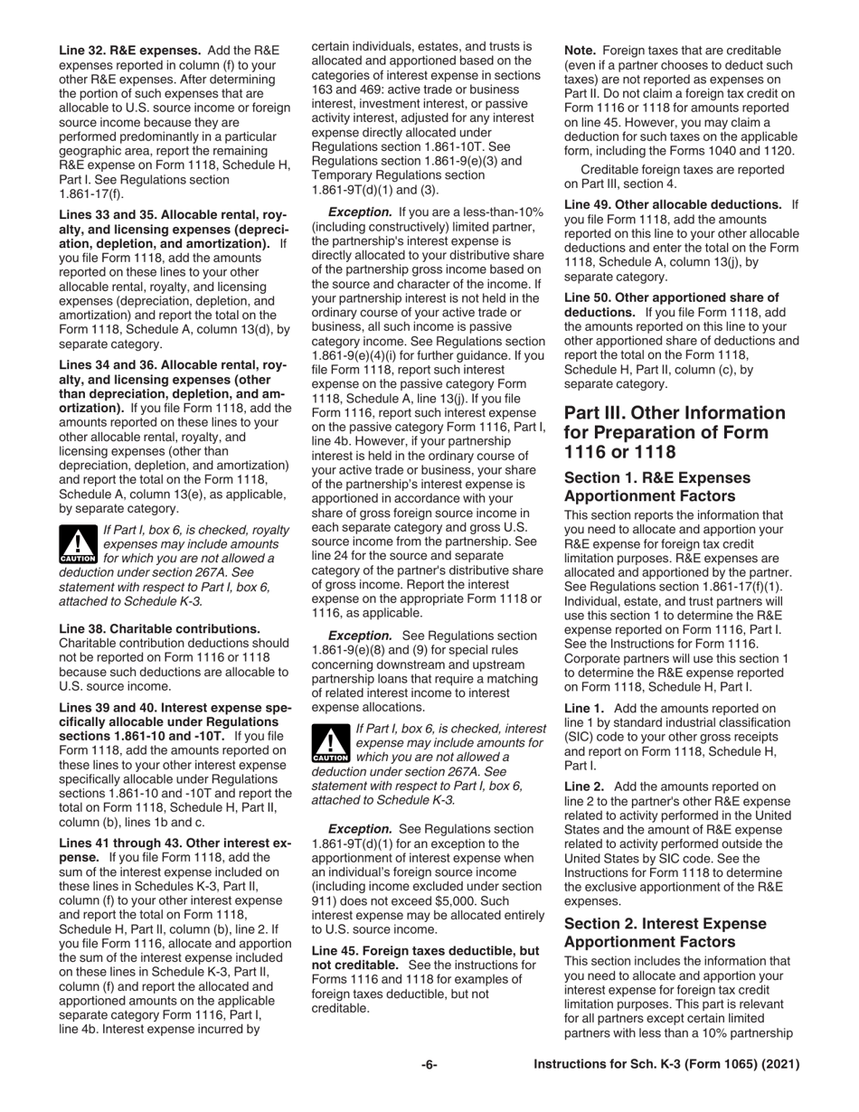 Instructions for IRS Form 1065 Schedule K-3 Partners Share of Income, Deductions, Credits, Etc. - International, Page 6